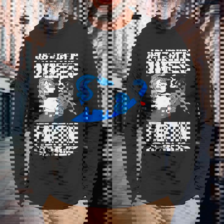 ジャスト・ファイティン・ダイアベティス＆ファーティン・スパークルズ 1型糖尿病 長袖Tシャツ 高齢者への贈り物