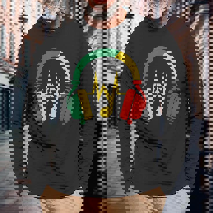 ジャマイカの国旗の色のデザインでレゲエの雰囲気を表現 長袖Tシャツ 高齢者への贈り物