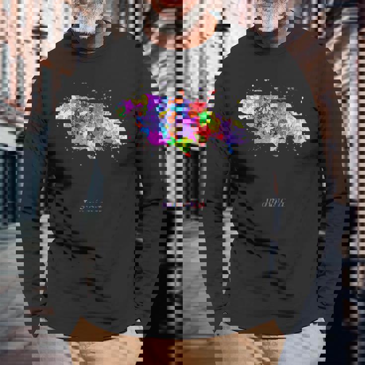 ジャマイカの地図 長袖Tシャツ 高齢者への贈り物