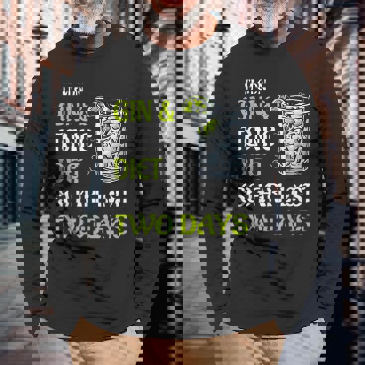 ジントニック ダイエット お酒 カクテル 面白い ドリンク 長袖Tシャツ 高齢者への贈り物