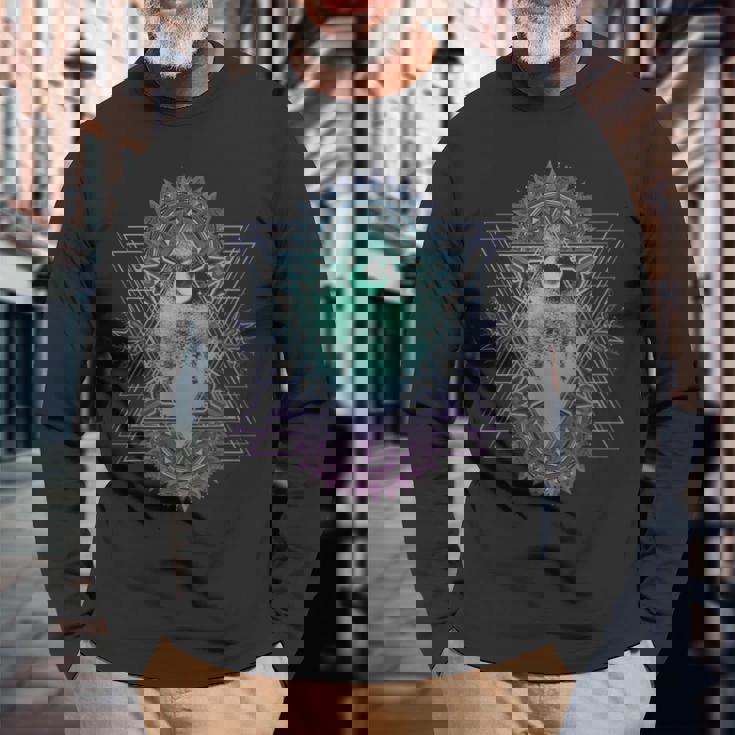 スピリチュアルと密教のマジカルサイケデリックマンダラ 長袖Tシャツ 高齢者への贈り物