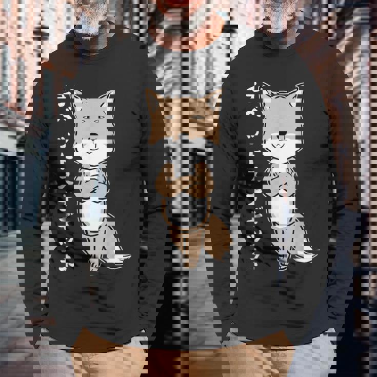 チベットスナギツネ スナギツネ チベスナ顔 きつね 狐の仲間 顔 目が死んでる 動物 イラスト 長袖Tシャツ 高齢者への贈り物