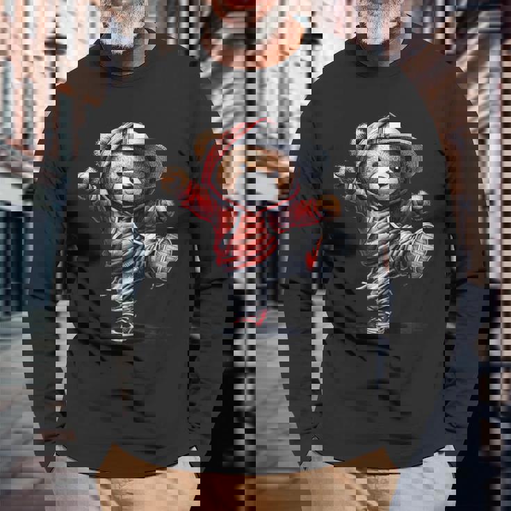 テディ愛好家やキッズダンサーのための面白いクマ 長袖Tシャツ 高齢者への贈り物