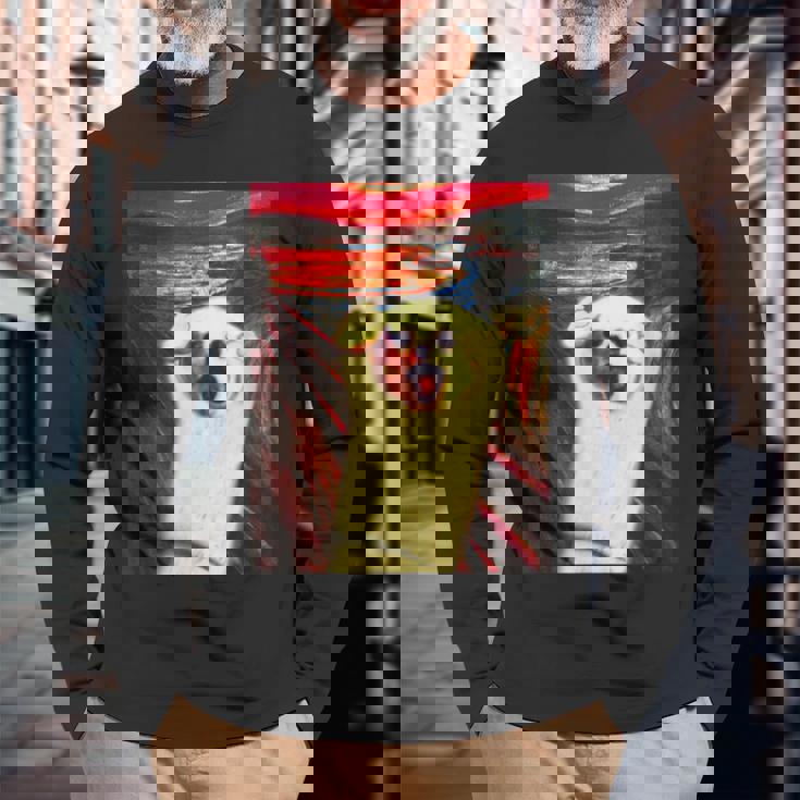 トイプードル 面白いtシャツ 犬 ムンクの叫び かわいい メンズ 子供 おもしろ 服 グッズ ネタ わんこ 長袖Tシャツ 高齢者への贈り物