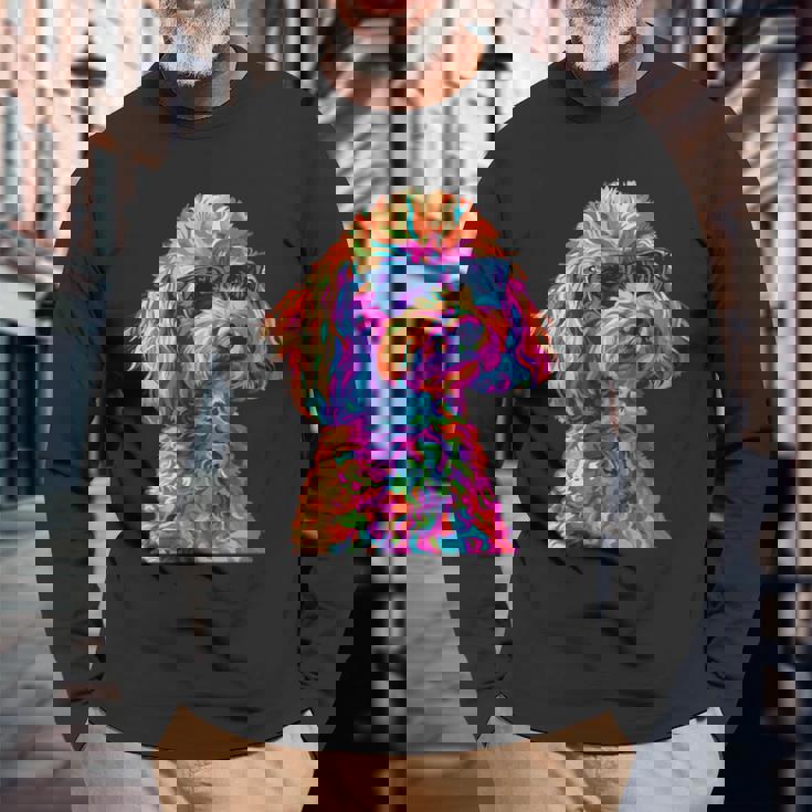 トイプードル愛好家デザイン ポップアート 面白いトイプードル 犬 長袖tシャツ 長袖Tシャツ 高齢者への贈り物