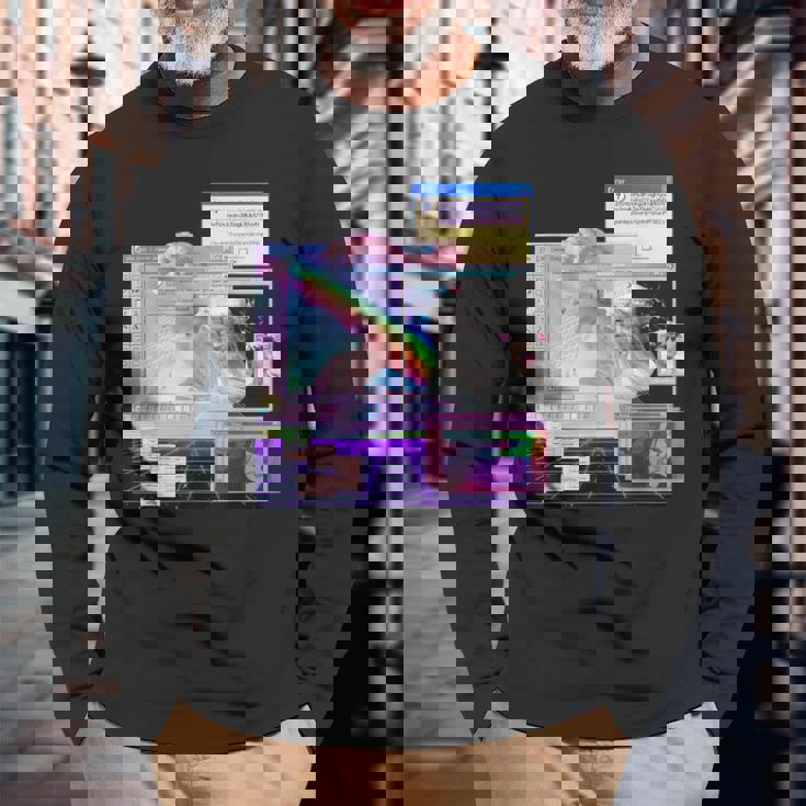 トリッピーサイバー美的ヴェイパーウェイヴインターネットクラシックアート 長袖Tシャツ 高齢者への贈り物