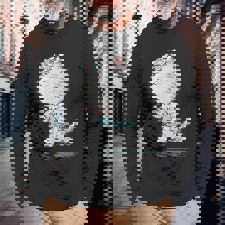 ネコ ねこ ランニング 子猫 ペット おもしろ 動物 ランナー イラスト 長袖Tシャツ 高齢者への贈り物