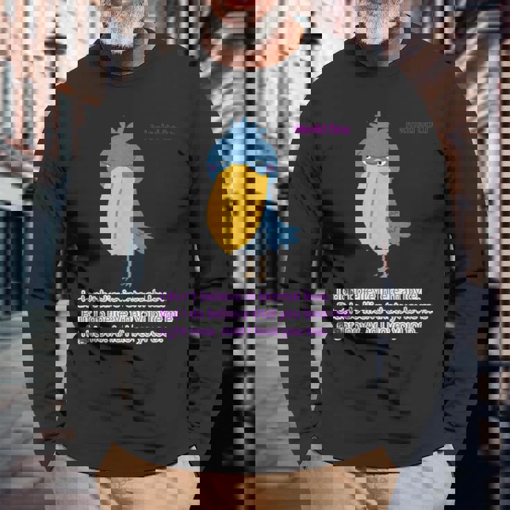 ハシビロコウlove 長袖Tシャツ 高齢者への贈り物