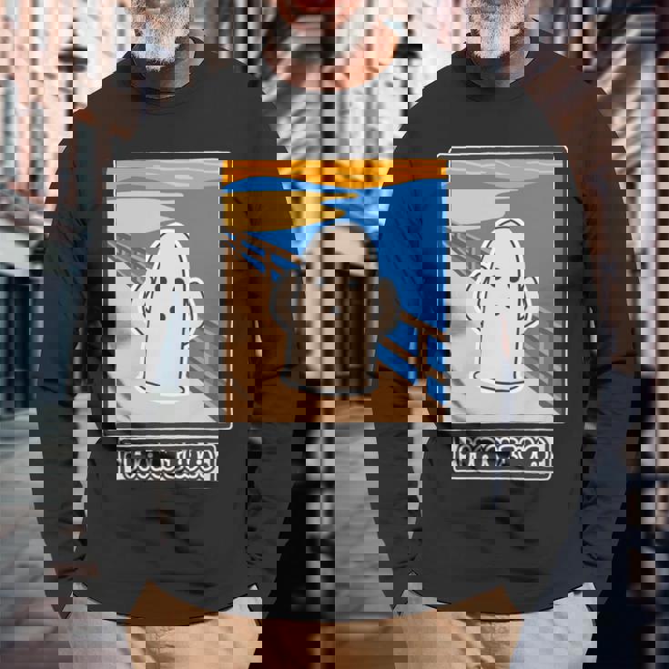 ハニワくん の ムンクの叫び 埴輪【ゆるフレンズ】名画 パロディ 歴史土器 キャラクター かわいい イラスト 面白い 長袖tシャツ 長袖Tシャツ 高齢者への贈り物