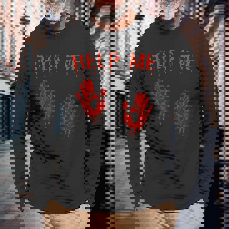 ハロウィーン-血まみれの手血のスプラッターコスチュームゾンビ 長袖Tシャツ 高齢者への贈り物