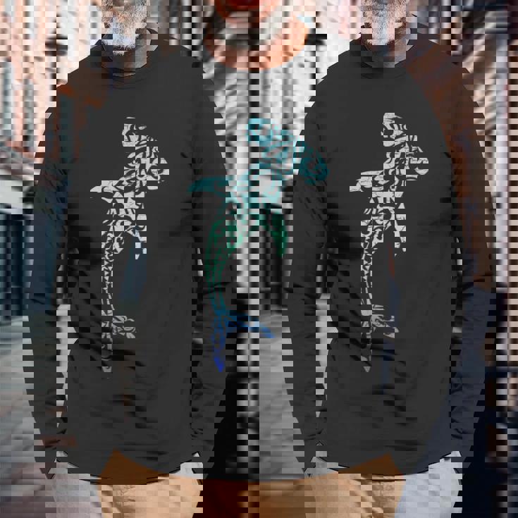 ハワイ ポリネシア トライバル シュモクザメ アロハステート 長袖Tシャツ 高齢者への贈り物