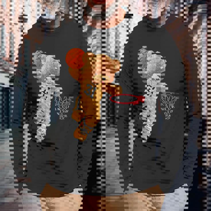 バスケットボール かわいい テディベア 長袖Tシャツ 高齢者への贈り物