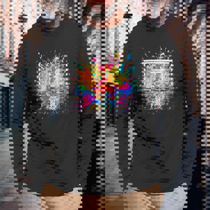 バスケットボール バスケ 面白tシャツ カラフル ゴール おもしろ 服 バスケ部 グッズ ネタ メンズ 長袖Tシャツ 高齢者への贈り物