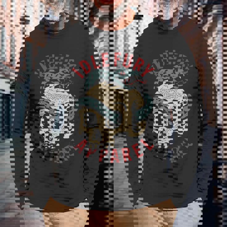 バック プリントを見る Idle Furykull &Nake ビンテージ クラシック スカル ヘビ タトゥー 長袖Tシャツ 高齢者への贈り物