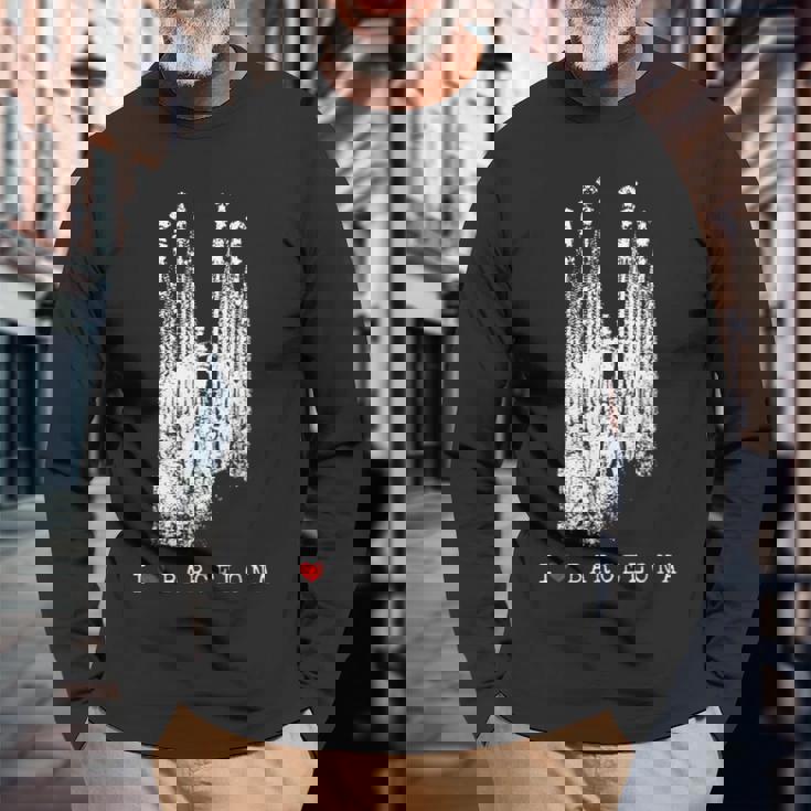 バルセロナ サグラダファミリア ヴィンテージ スパニッシュ I Love Barcelona 長袖Tシャツ 高齢者への贈り物