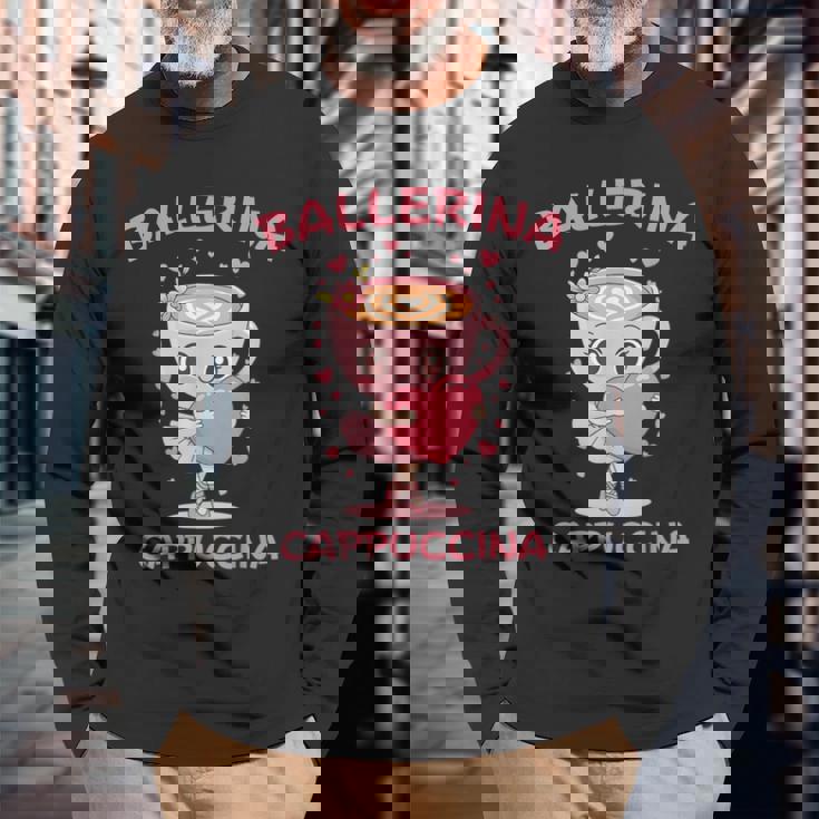 バレリーナ カプチーノ かわいい イタリアン ブレイン ミーム キッズ ガールズ 長袖Tシャツ 高齢者への贈り物