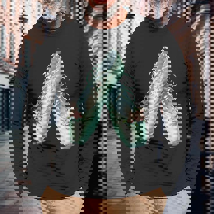 バレリーナガール ミントグリーン ダンス バレエ水彩画 長袖Tシャツ 高齢者への贈り物