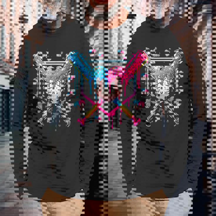 バレンタイン 野球 ハート 滴る アイスクリーム ミニハート 長袖Tシャツ 高齢者への贈り物