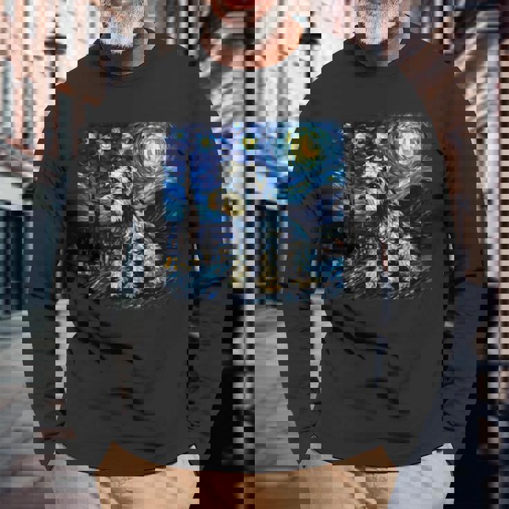 バン・ゴッホ 星月夜ミニチュア・シュナウザー 長袖tシャツ 長袖Tシャツ 高齢者への贈り物