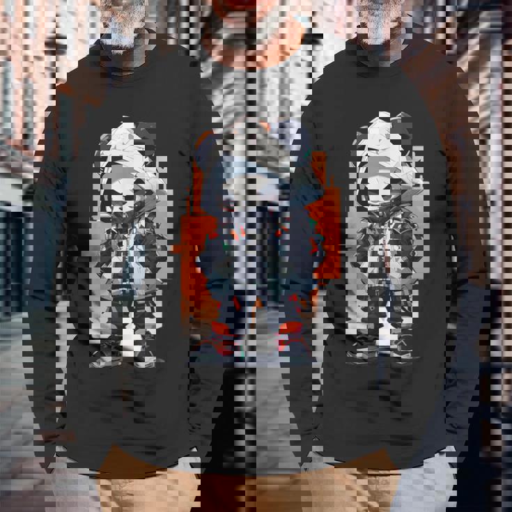 パンダ ストリート 都会 ヒーロー 長袖Tシャツ 高齢者への贈り物