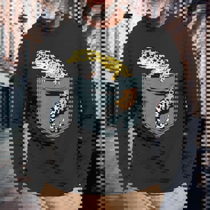 ヒョウ ヤモリ トカゲ 爬虫類 ヒョウ ヤモリ愛好家 長袖Tシャツ 高齢者への贈り物