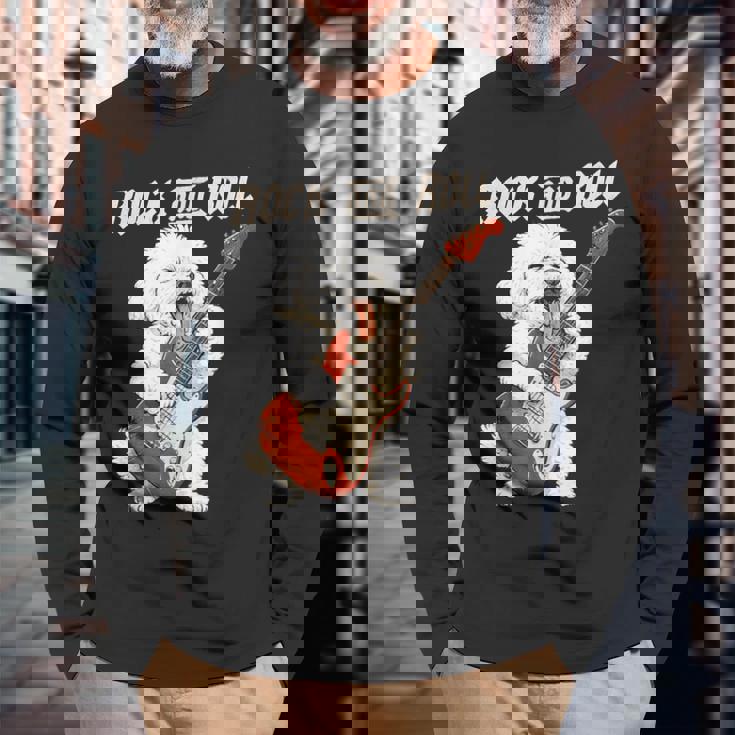 ビション・フリーゼ ギターを弾く ロックンロール 犬好き 長袖Tシャツ 高齢者への贈り物