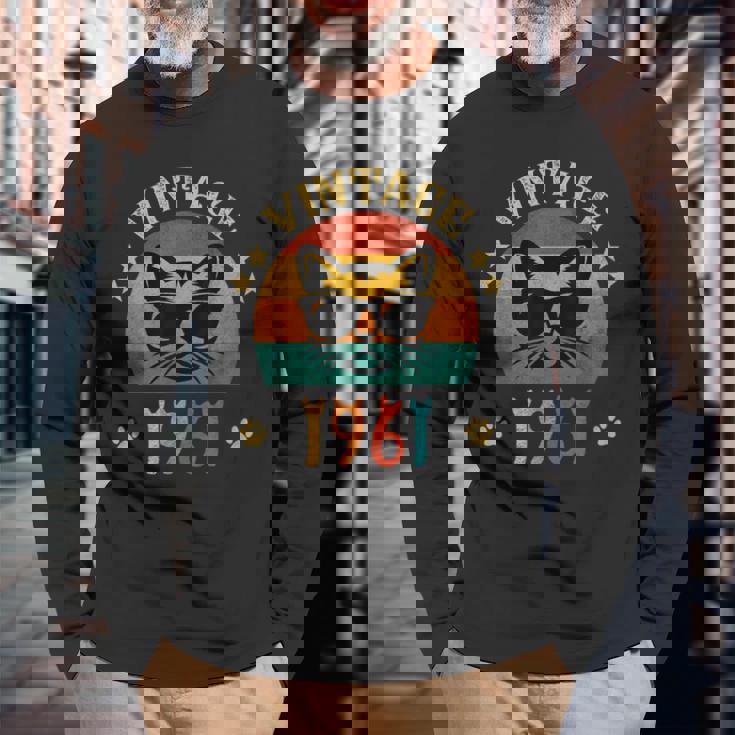 ビンテージファニーキャットシャツ 誕生日プレゼント 1961 メンズ レディース 65歳 長袖Tシャツ 高齢者への贈り物