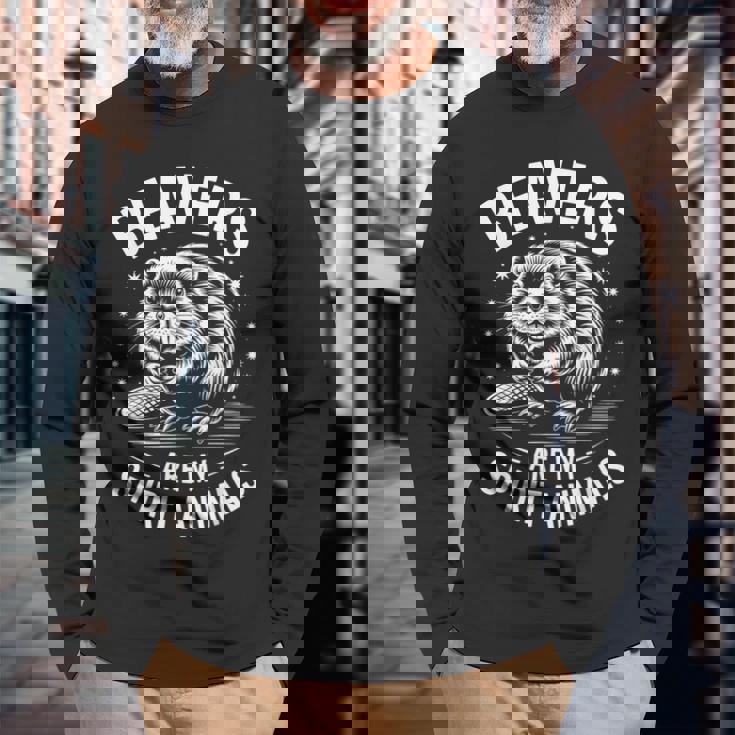 ビーバーズ スピリットアニマルズ おもしろビーバー 長袖Tシャツ 高齢者への贈り物