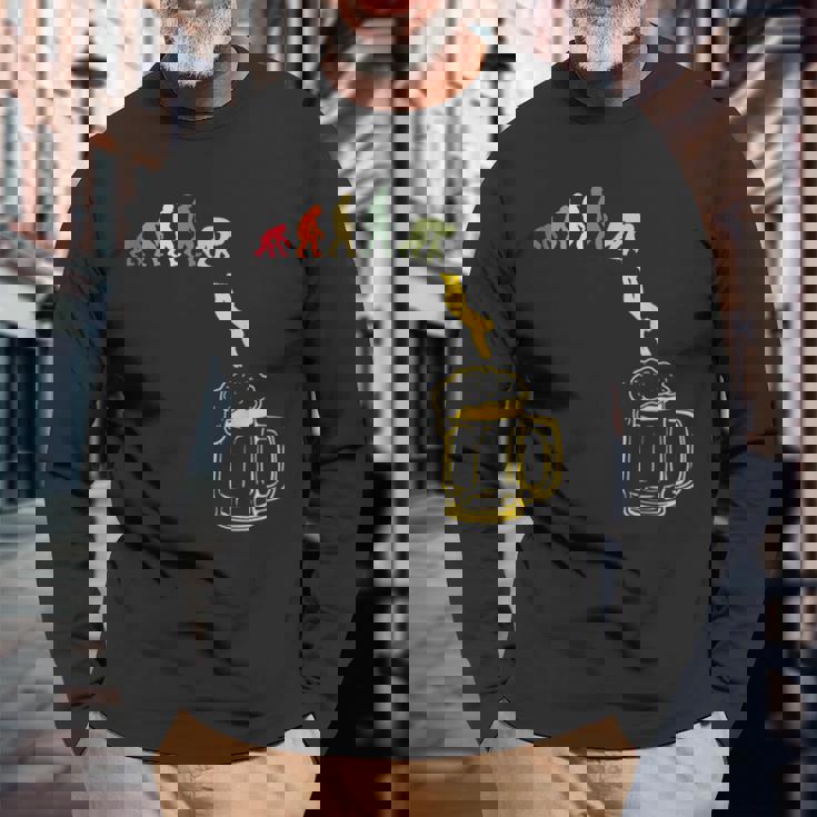 ビール 酒 面白いtシャツ 人類の進化 飲み おもしろ 飲み会 のんべえ メンズ ネタ 服 長袖Tシャツ 高齢者への贈り物