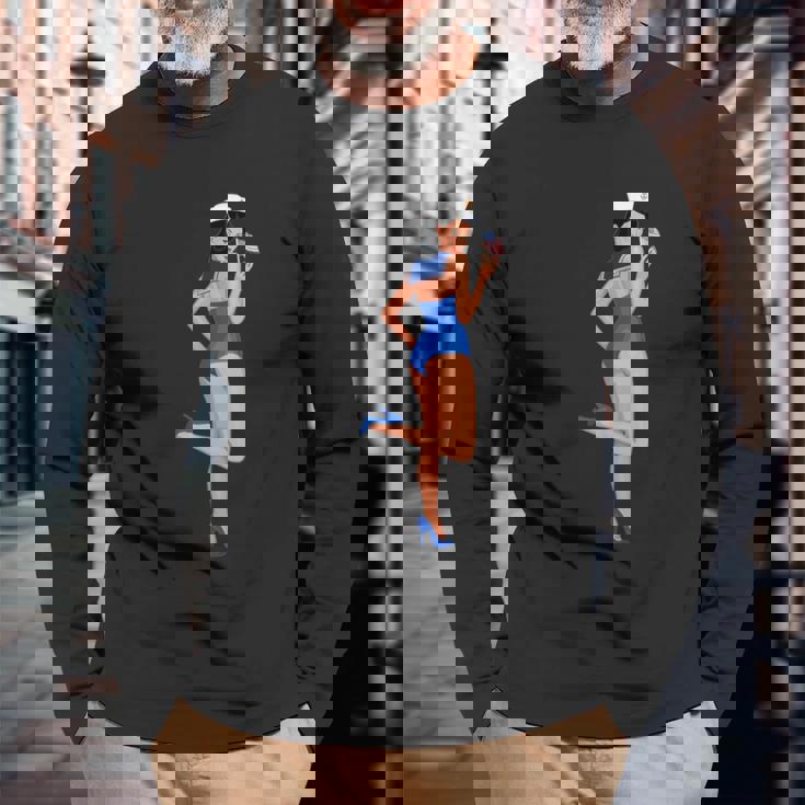 ピンナップガール セーラー アメリカ国旗 長袖Tシャツ 高齢者への贈り物