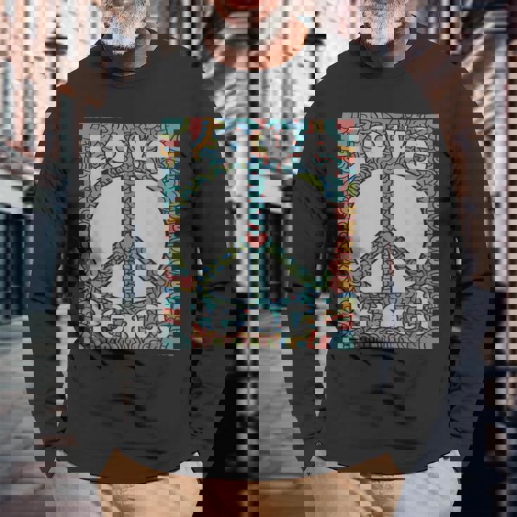 ピースサイン Love 60年代 70年代 タイダイ ヒッピー コスチュームシャツ 長袖Tシャツ 高齢者への贈り物