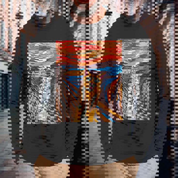 ファニー タビーキャット 絵画 ムンクの叫び パロディ 長袖Tシャツ 高齢者への贈り物