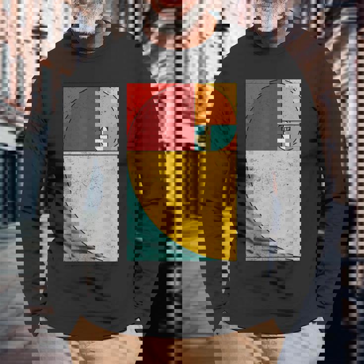 フィボナッチスパイラル幾何学アート 長袖Tシャツ 高齢者への贈り物