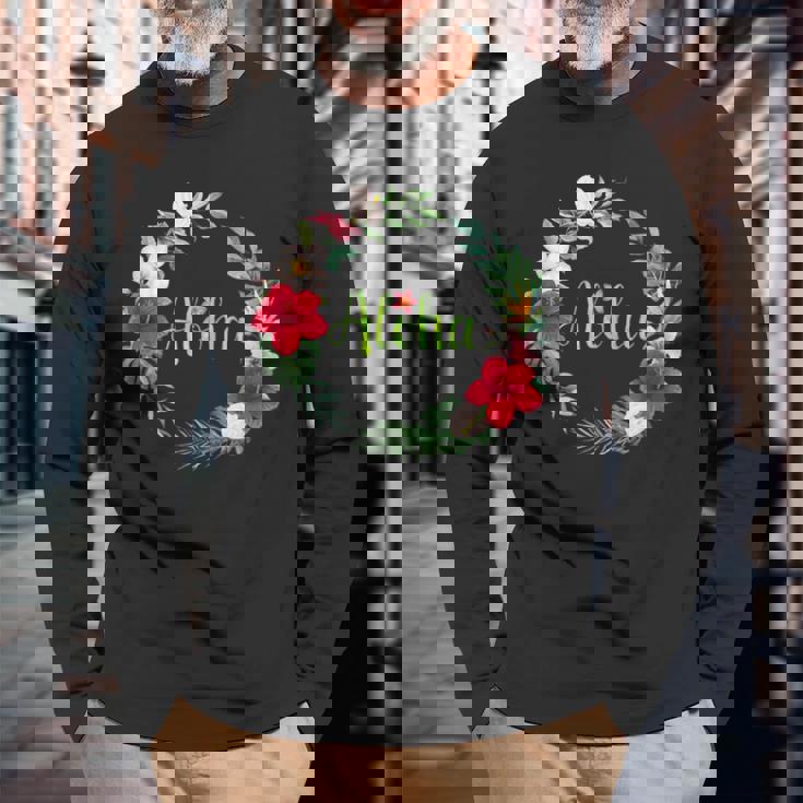 フラダンス フラ レッスン用 アロハ トロピカル ハワイ ハイビスカス かわいい 人気 プルメリア ハワイアン 黒 夏 長袖Tシャツ 高齢者への贈り物