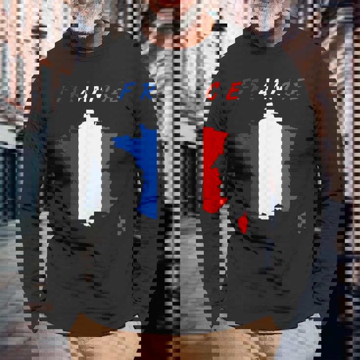 フランスの地図の中のフランス国旗tシャツ 長袖Tシャツ 高齢者への贈り物