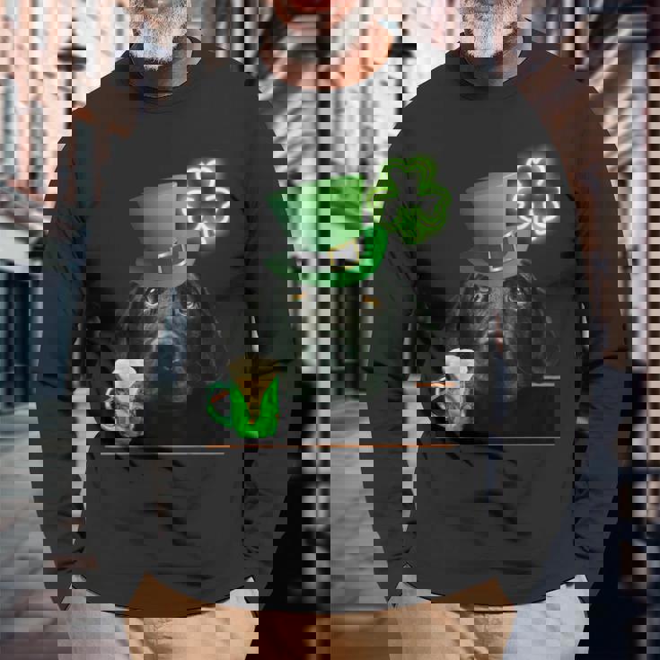 ブラックラボシャツ シャムロック アイリッシュドッグ 絵 聖パトリックス 長袖Tシャツ 高齢者への贈り物