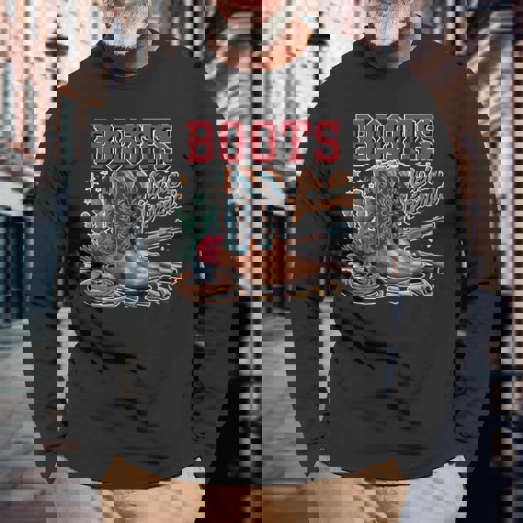 ブーツ オン グラウンド カウガール カウボーイ ウエスタン 長袖Tシャツ 高齢者への贈り物