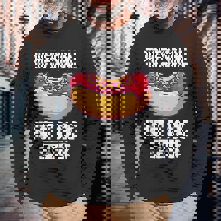 プロフェッショナルホットドッグイーターファニーホットドッグ 長袖Tシャツ 高齢者への贈り物