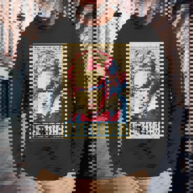 ベートーベン クラシカル音楽作曲家 レトロ 長袖Tシャツ 高齢者への贈り物