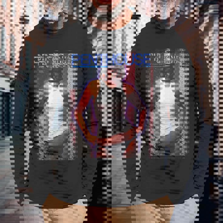 ペントハウスマガジン 1976年7月 ピンナップ ガール ヴィンテージ アメリカ国旗 長袖Tシャツ 高齢者への贈り物