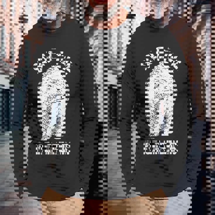 ホッキョクグマを救え 絶滅危惧種の北極動物 長袖Tシャツ 高齢者への贈り物