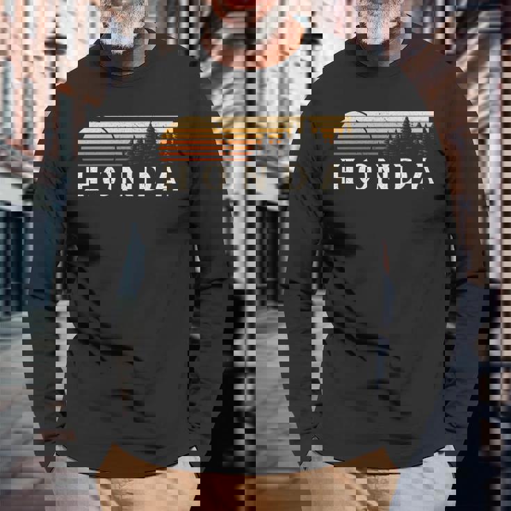 ホンダ、カリフォルニア州ヴィンテージエバーグリーンサンセット80年代レトロ。 長袖tシャツ 長袖Tシャツ 高齢者への贈り物