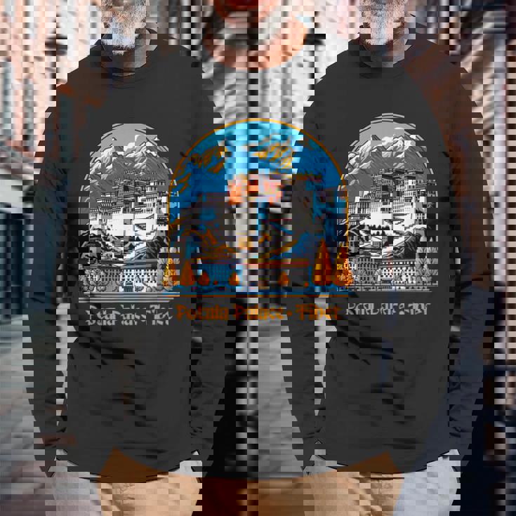 ポタラ宮 チベット ラサ 仏教 長袖Tシャツ 高齢者への贈り物