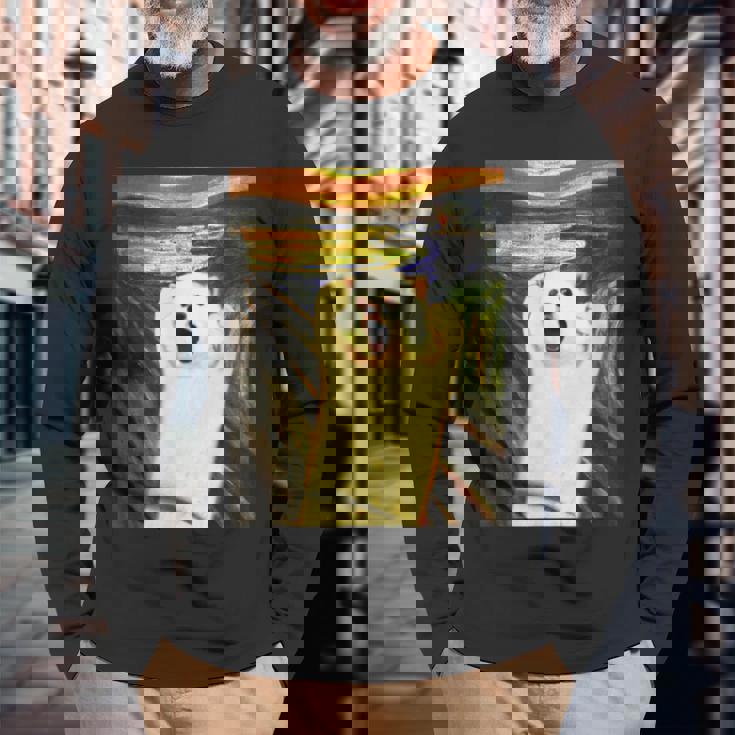 ポメラニアン 面白いtシャツ 犬 ムンクの叫び かわいい メンズ 子供 おもしろ 服 グッズ ネタ わんこ 長袖Tシャツ 高齢者への贈り物