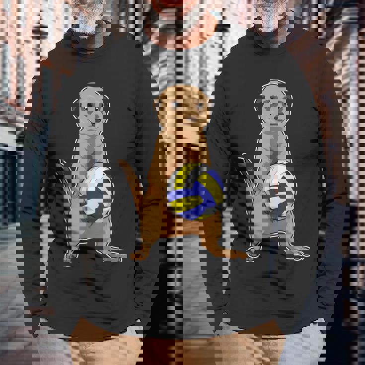 ミーアキャット バレーボール選手 バレーボール スポーツ 長袖Tシャツ 高齢者への贈り物