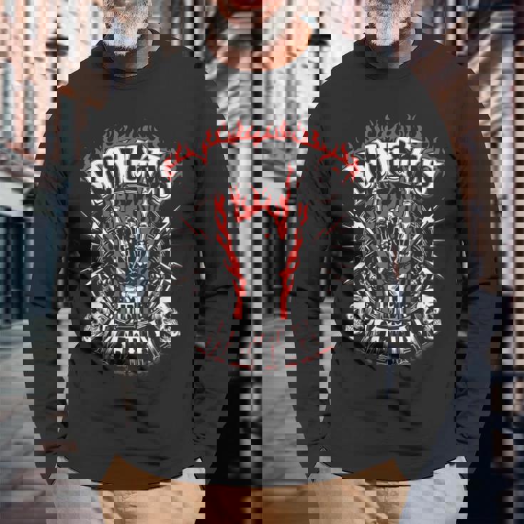 メタルフィンガーギフト ヘビーウルトラハードロック 嘔吐 ユーモア 長袖Tシャツ 高齢者への贈り物