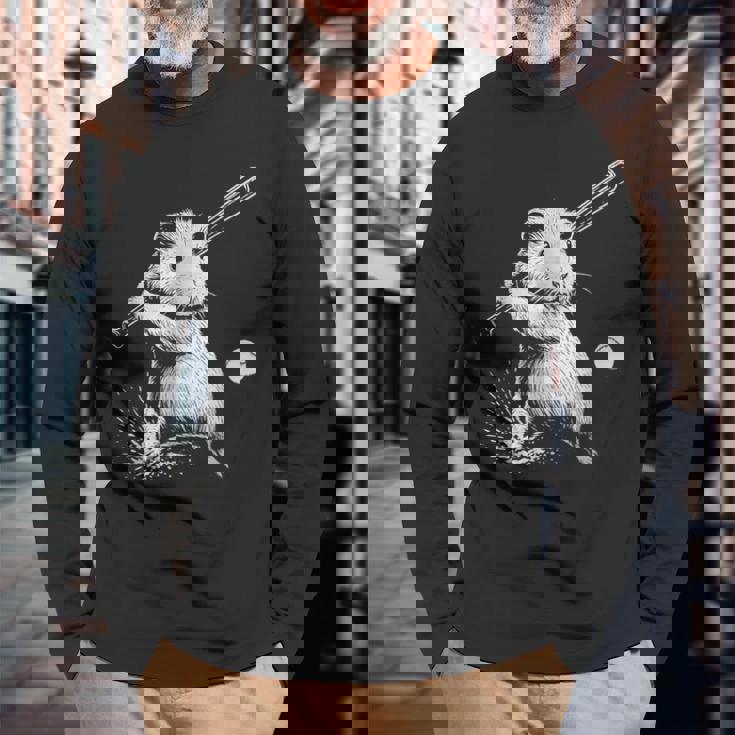 モルモット 野球 スポーツ ペット好き 長袖Tシャツ 高齢者への贈り物