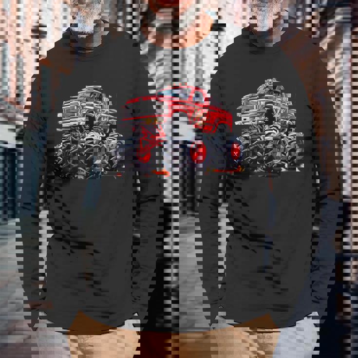 モンスタートラック 幼児用 キッズ レトロ ヴィンテージ モンスタートラック 長袖Tシャツ 高齢者への贈り物