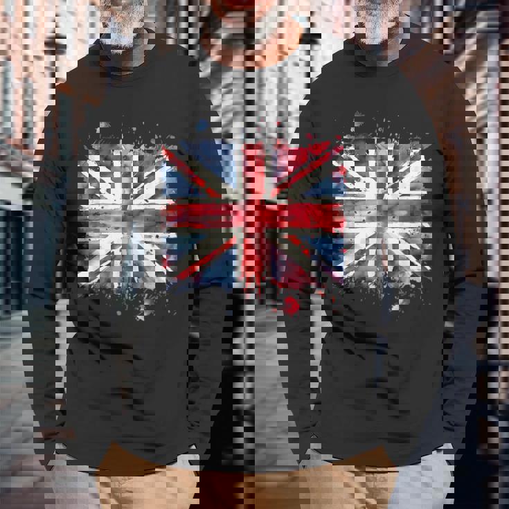 ユニオンジャック インクスタイル アート イギリス国旗 イギリス 国旗 イギリス 長袖Tシャツ 高齢者への贈り物