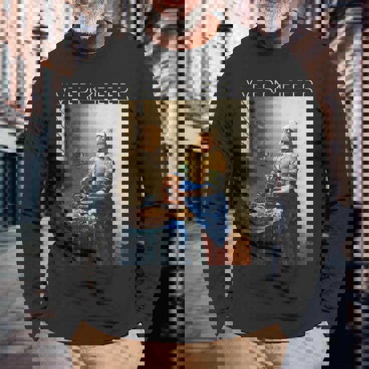 ヨハネス・フェルメール 芸術家のための芸術 ミルクメイド 長袖Tシャツ 高齢者への贈り物